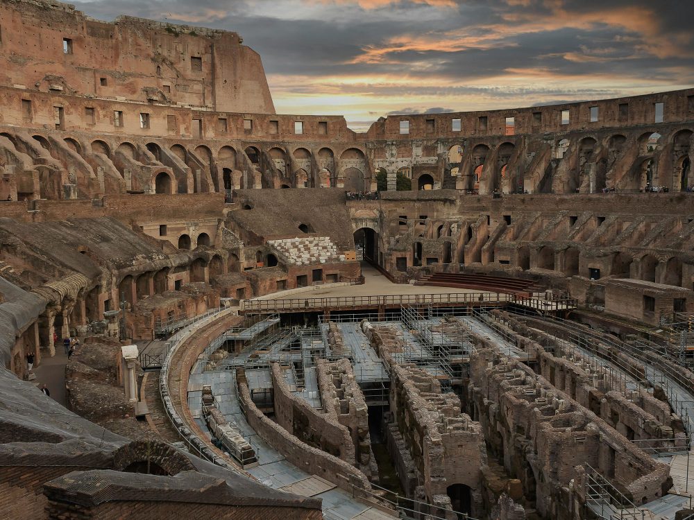 The interior view Colosseum in Rome, Italy, for Art Architecture Tour through Students Fare.