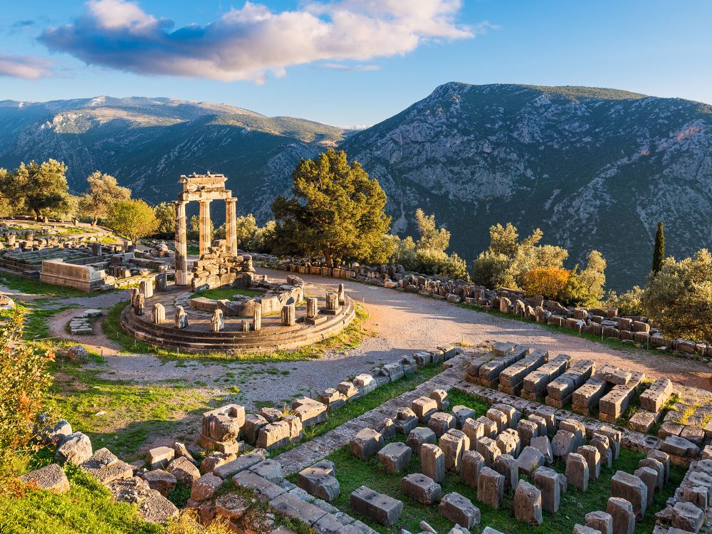 Temple of Athena Pronaia in ancient Delphi Greece