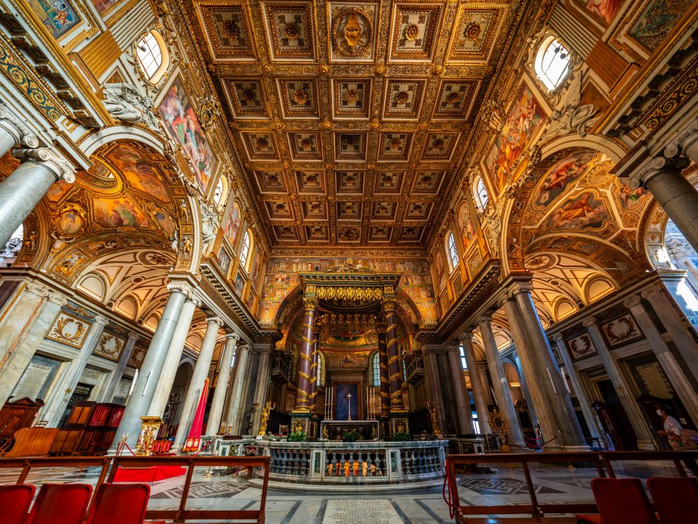 The golden details of the interior of the Santa Maria Maggiore in Rome, Italy, for the Art Architecture Tour.