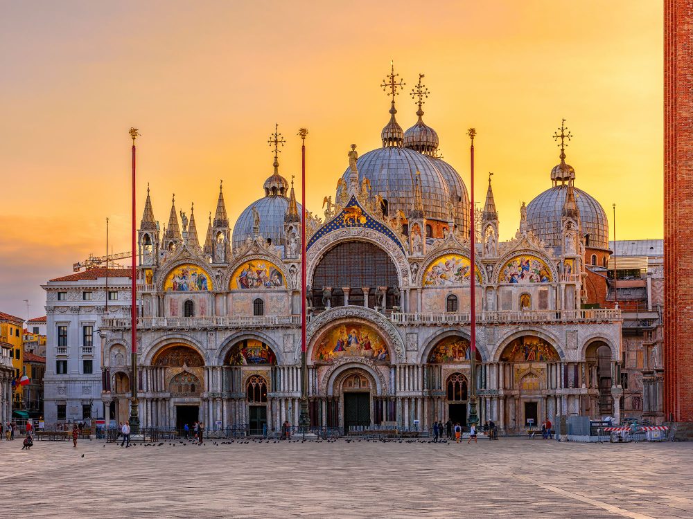 View of Basilica di San Marco and on piazza San Marco in Venice