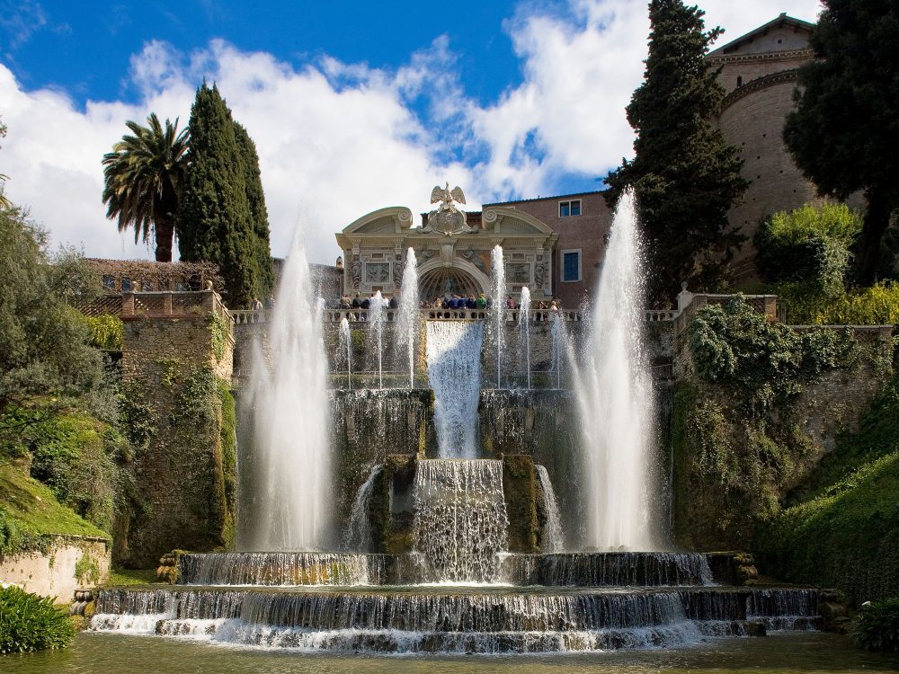 The exterior and fountains of Villa dEste in Rome, Italy, for the Art Architecture Tour.